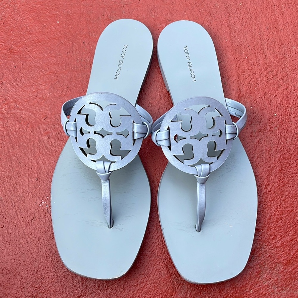 Tory Burch sandals, leather upper and sole, grey, size 8.5